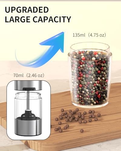 Automatic Rechargeable Gravity Electric Salt and Pepper Grinder Set - 1pc/2pcs, Adjustable Coarseness, LED Light, Washable 135ml Container - For Home Kitchen BBQ