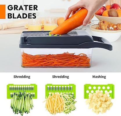 16-in-1 Manual Vegetable Chopper Set, With 8 Blades, Container, Peeler And Filter, Easy Meal Preparation, Professional Onion, Carrot And Garlic Slicer, Kitchen Supplies