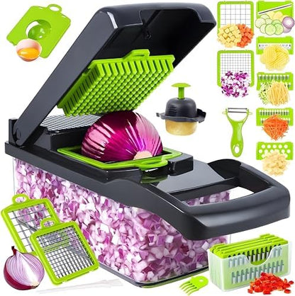 16-in-1 Manual Vegetable Chopper Set, With 8 Blades, Container, Peeler And Filter, Easy Meal Preparation, Professional Onion, Carrot And Garlic Slicer, Kitchen Supplies